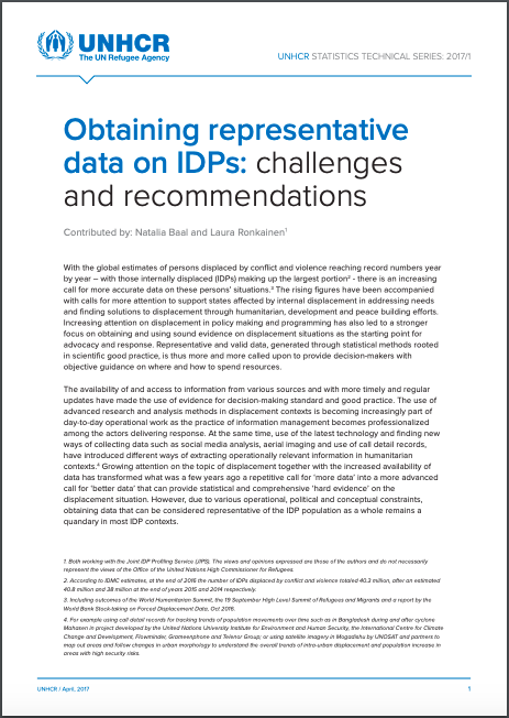 UNHCR Technical Series: Guest Article on Obtaining Representative Data on IDPs (2016)