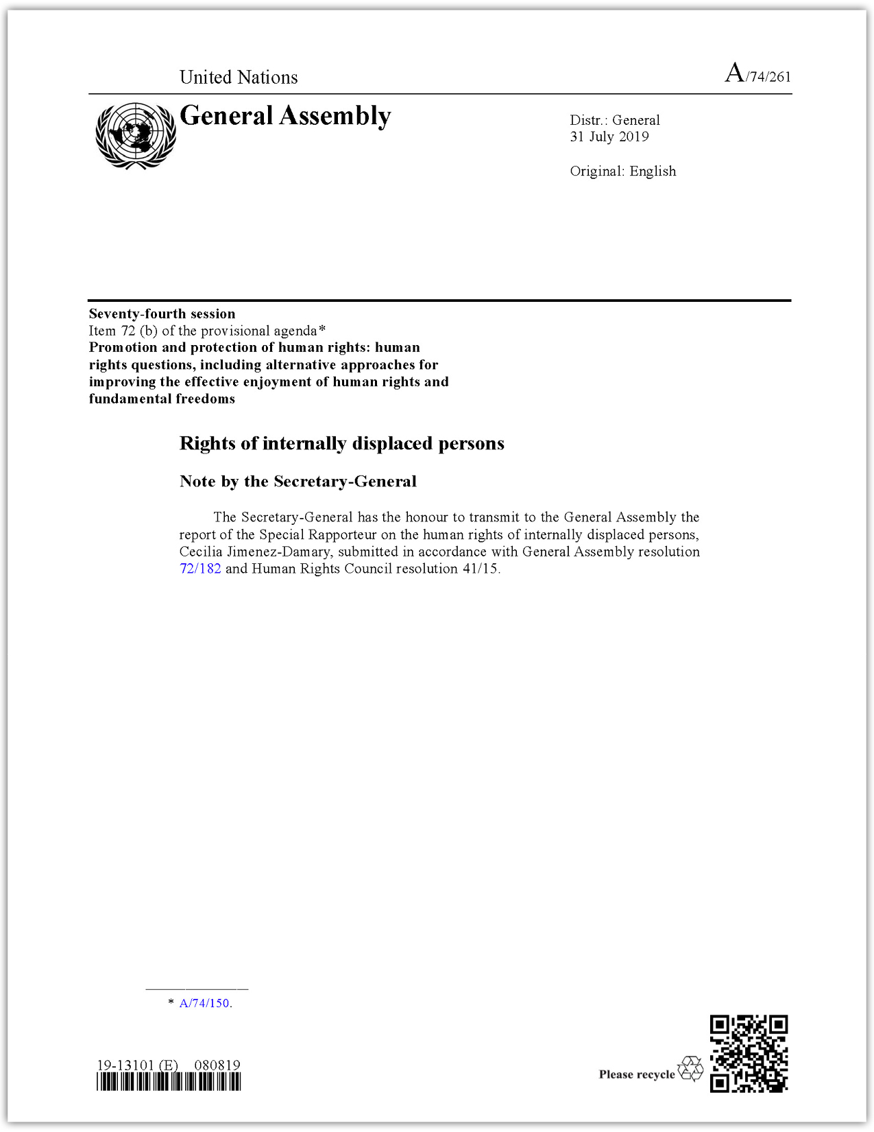 UN General Assembly - Report of the Special Rapporteur on the Rights of ...