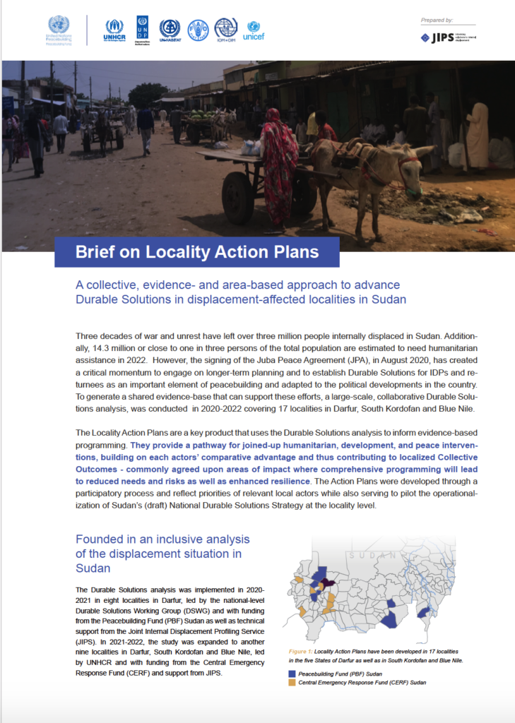 Brief on Locality Action Plans: A Collective, Evidence- and Area-Based Approach to Advance Durable Solutions in Displacement-Affected Localities in Sudan